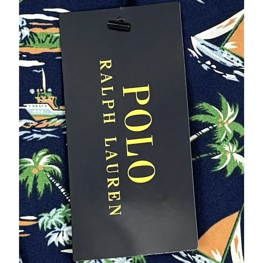 Polo Ralph Lauren Robe Mens Small Medium Navy Scenic Island Sailboat Cotton NWT